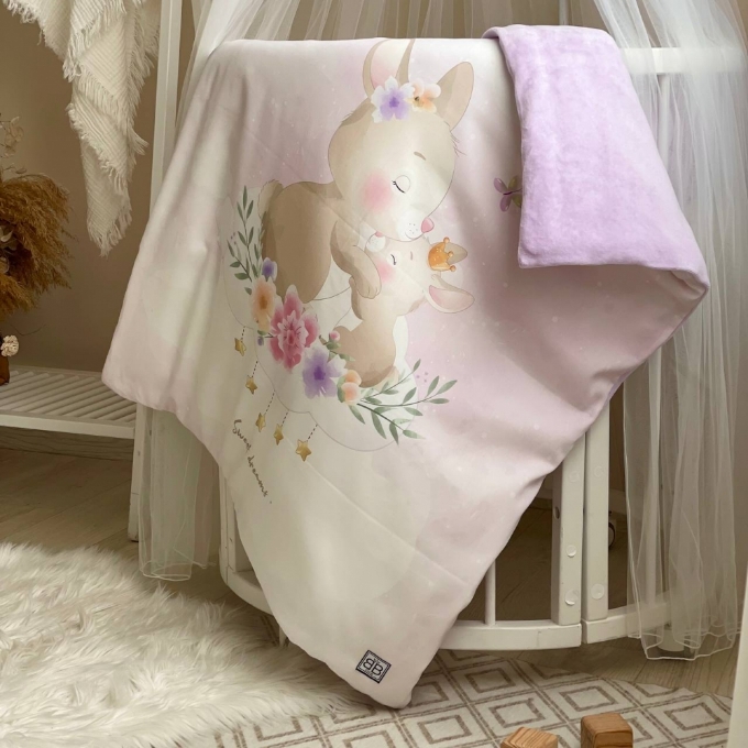 Set lenjerie pentru Patut Bebe din 6 piese Iepuras mov (14)